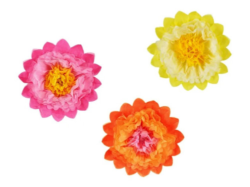 Decorative flowers, tissue fans - colorful, 35 cm, 3 pcs.