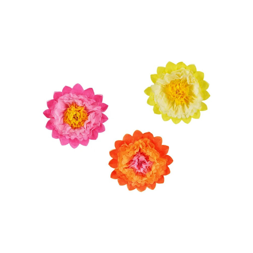 Dekoracja z bibuły, Kwiaty - kolorowe, 35 cm, 3 szt.