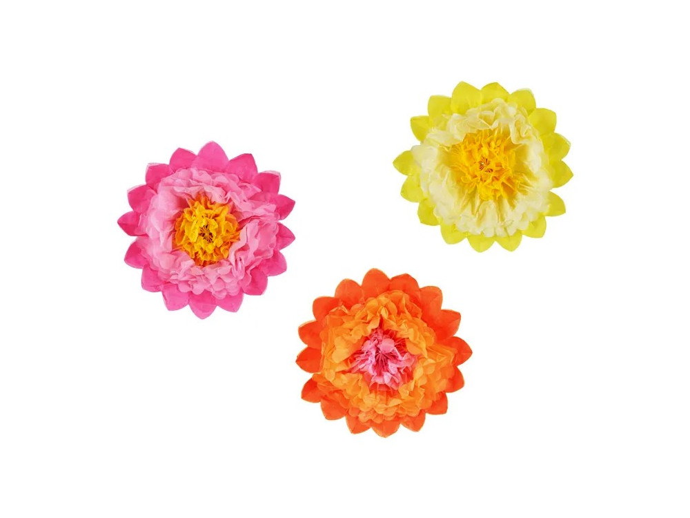Decorative flowers, tissue fans - colorful, 35 cm, 3 pcs.