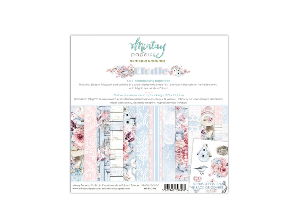 Set of scrapbooking papers 15,2 x 15,2 cm - Mintay - Elodie