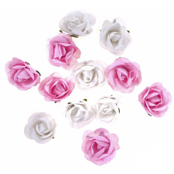 Paper flowers, roses - DpCraft - white and pink, 12 pcs.