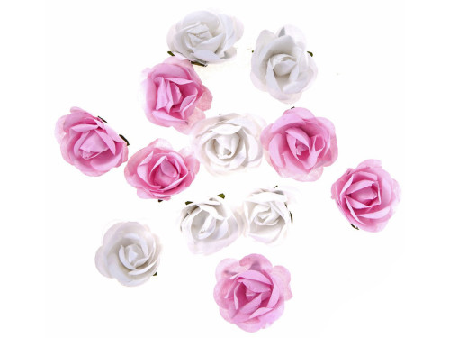 Paper flowers, roses - DpCraft - white and pink, 12 pcs.