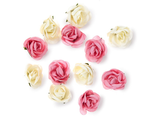 Paper flowers, roses - DpCraft - cream and salmon pink, 12 pcs.