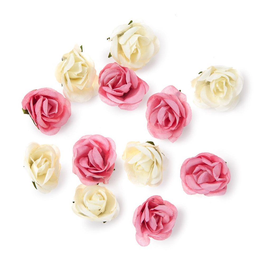 Paper flowers, roses - DpCraft - cream and salmon pink, 12 pcs.