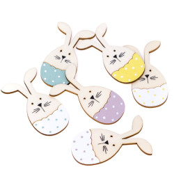 Wooden bunnies in easter eggs - DpCraft - pastel, 8 cm, 6 pcs.