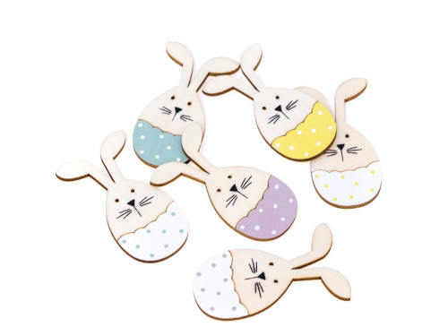 Wooden bunnies in easter eggs - DpCraft - pastel, 8 cm, 6 pcs.