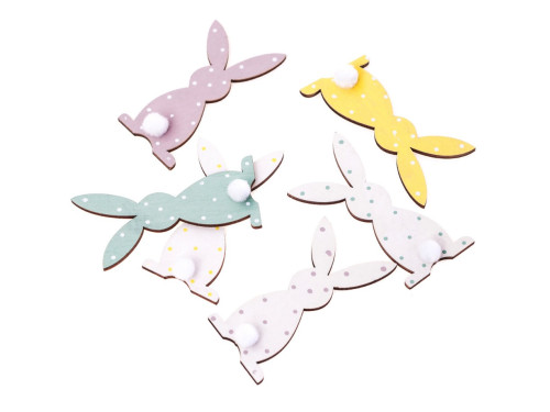 Wooden bunnies with dots - DpCraft - pastel, 8 cm, 6 pcs.
