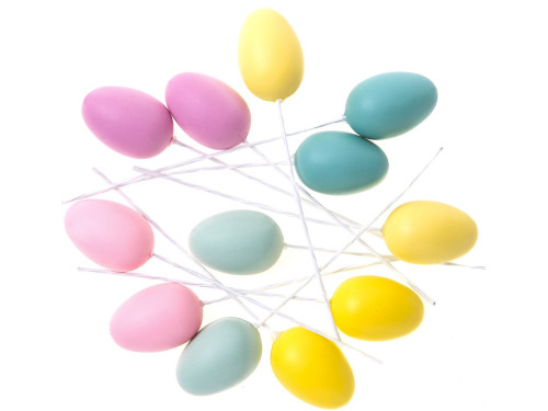 Mini eggs with wires - DpCraft - pastel, 3,5 cm, 12 pcs.