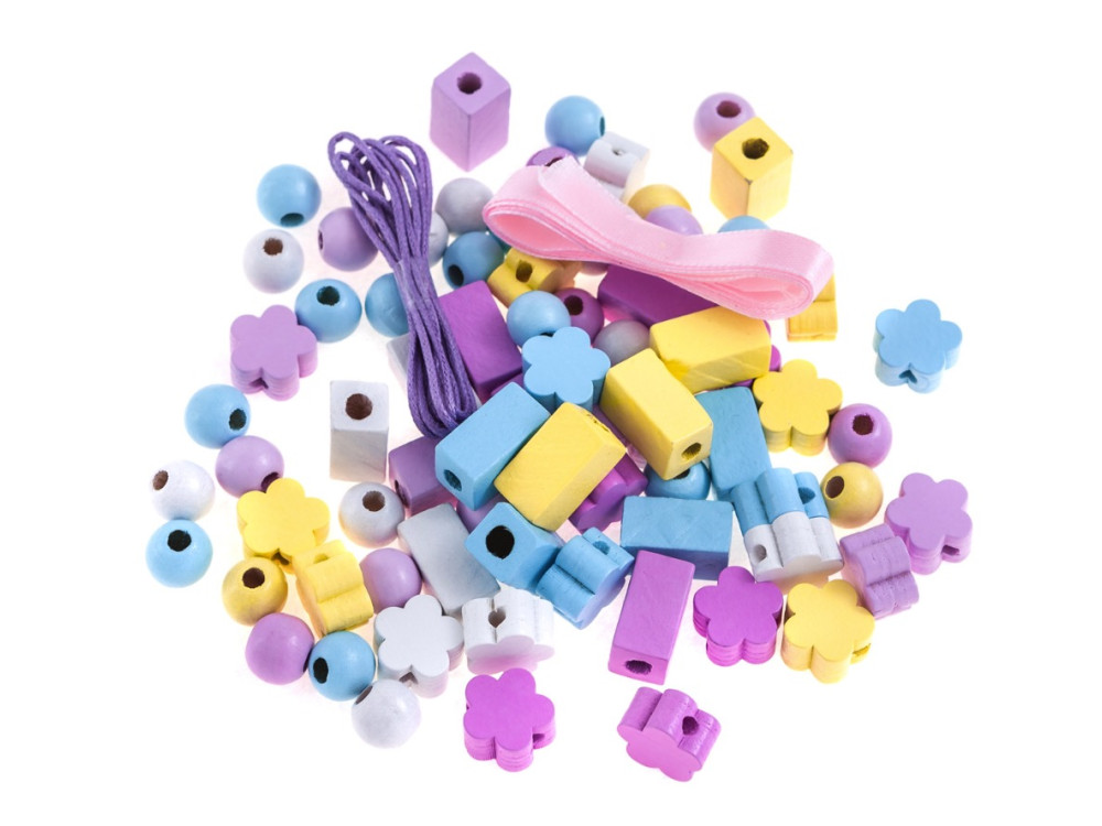 Wooden beads in jar - DpCraft - pastel, 150 pcs.