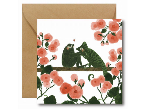 Greeting card - Hi Little - Frog and Chameleon, 14,5 x 14,5 cm