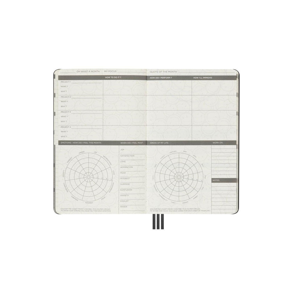 Planer niedatowany, Smiley - Moleskine - czarny, twarda okładka, L
