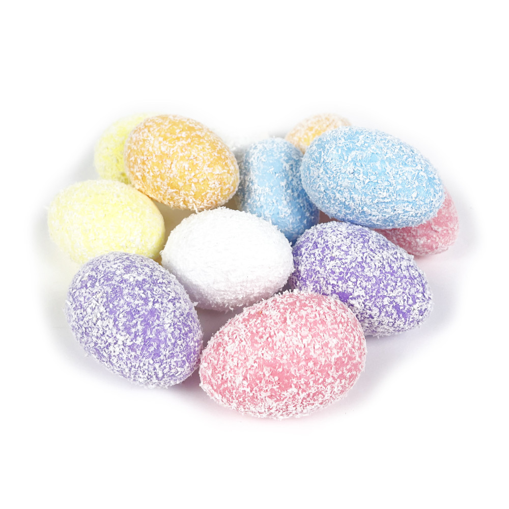 Styrofoam frosted eggs - colored, 4 x 6 cm, 12 pcs.