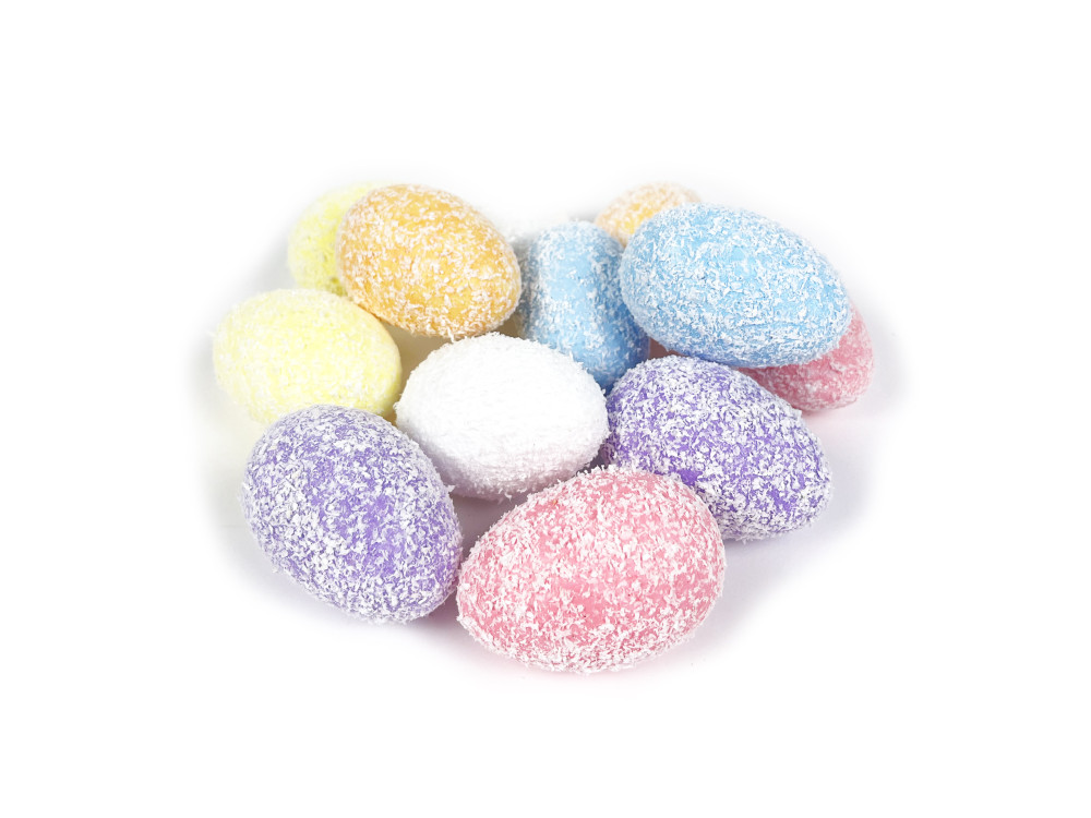 Styrofoam frosted eggs - colored, 4 x 6 cm, 12 pcs.