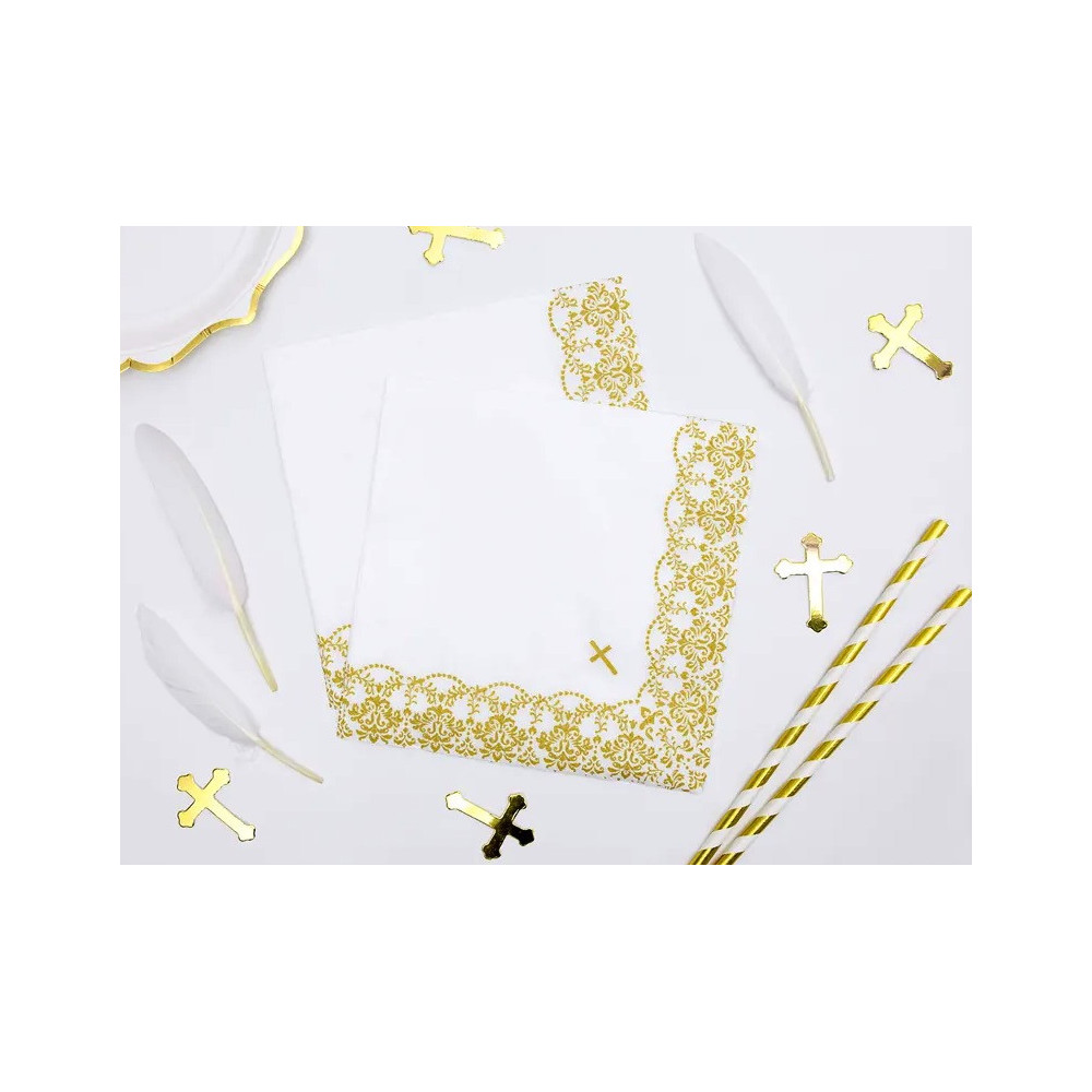 First Communion napkins with ornament - white, 20 pcs.