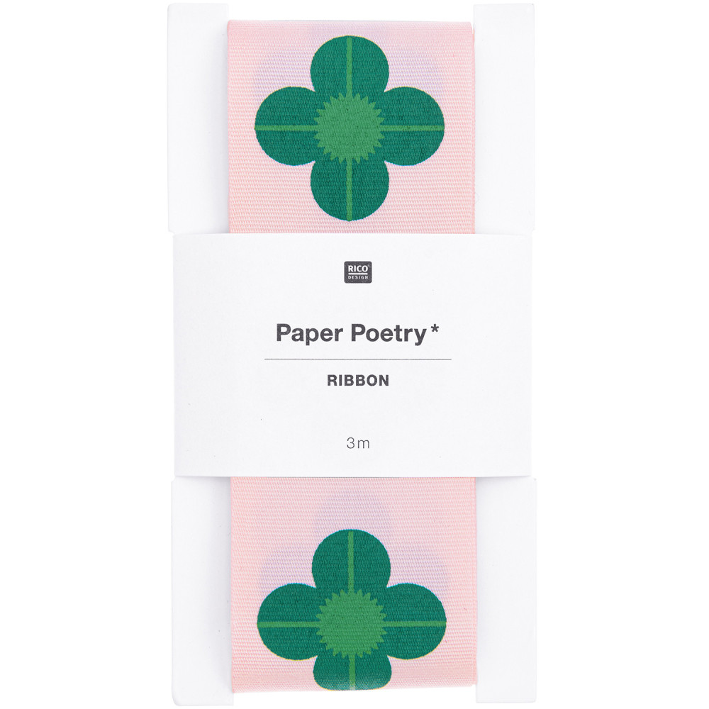 Wstążka taftowa, Koniczynki - Paper Poetry - różowa, 38 mm x 3 m