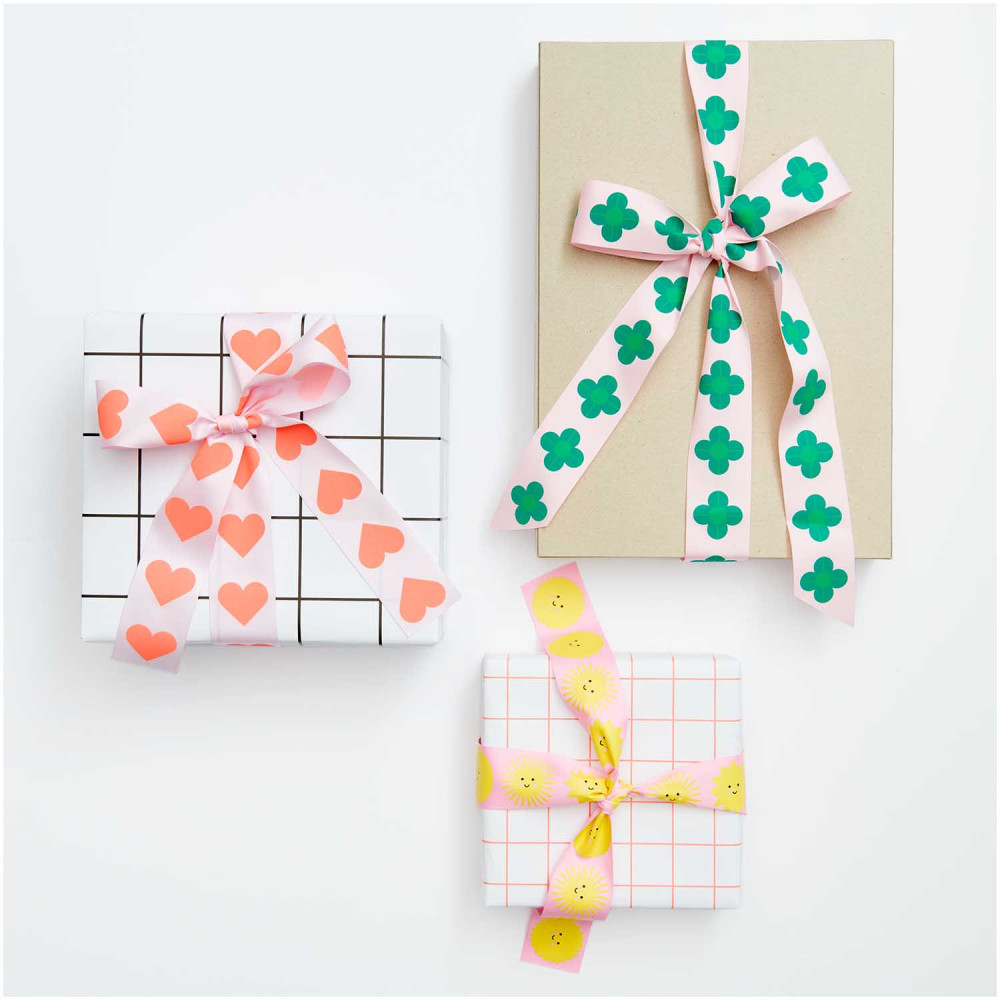 Taffeta ribbon, Hearts - Paper Poetry - pink, 38 mm x 3 m