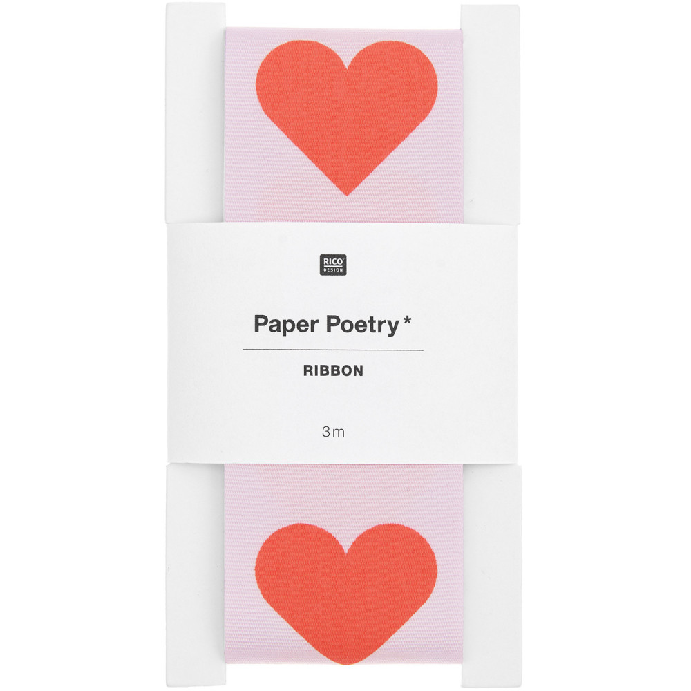 Taffeta ribbon, Hearts - Paper Poetry - pink, 38 mm x 3 m