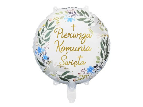Foil balloon, Pierwsza Komunia Święta - white, 45 cm