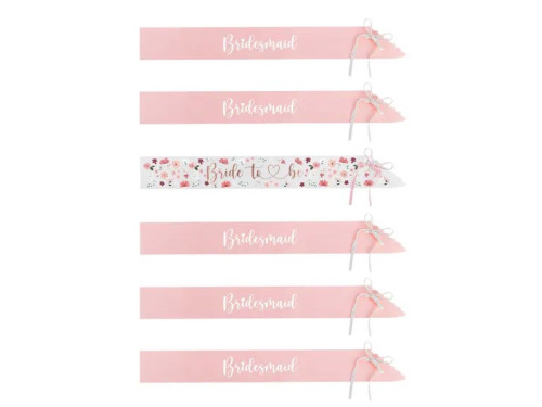 Sash, Bride to be and Bridesmaid - 10 x 76 cm, 6 pcs.
