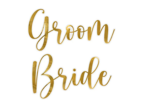 Prosecco glass stickers, Bride & Groom - gold, 2 pcs.