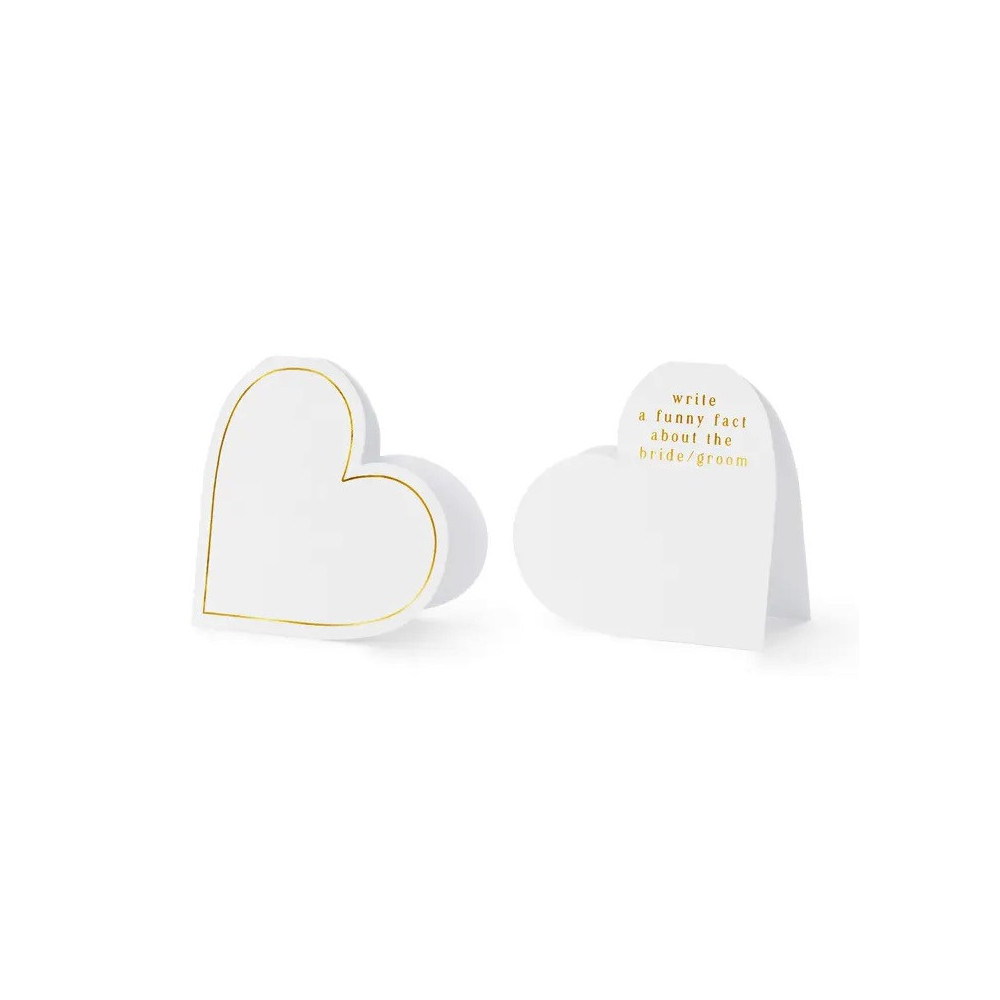 Place cards, Hearts - white and gold, 10 pcs.