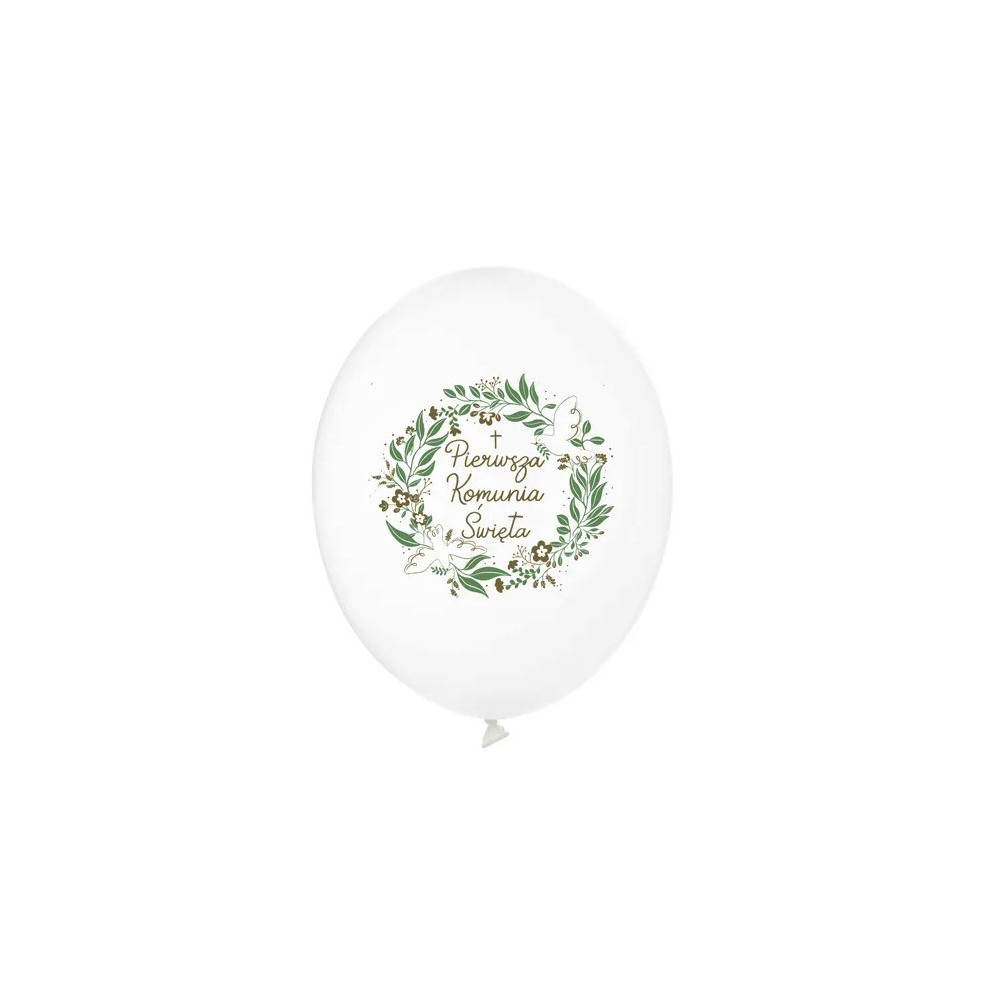 Latex balloons, Pierwsza Komunia Święta - white, 30 cm, 6 pcs.