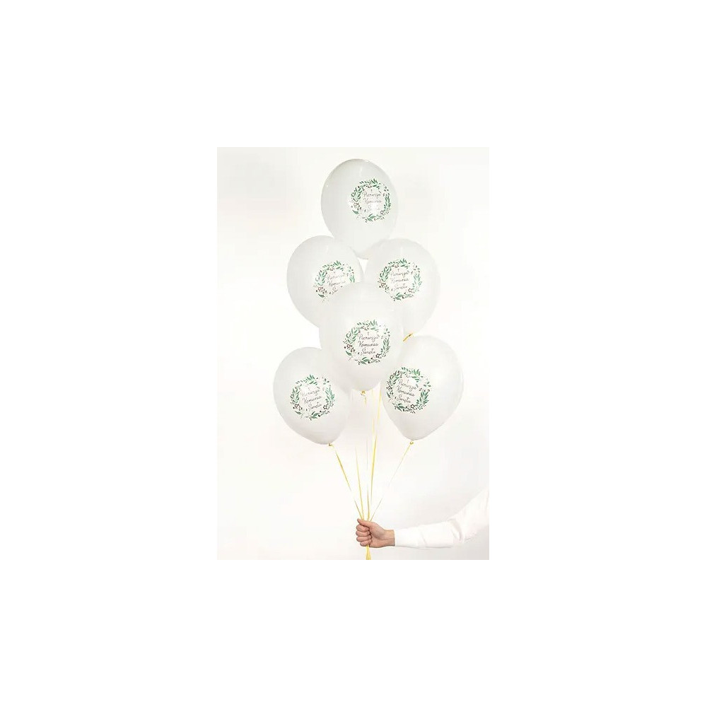 Balony lateksowe, Pierwsza Komunia Święta - białe, 30 cm, 6 szt.