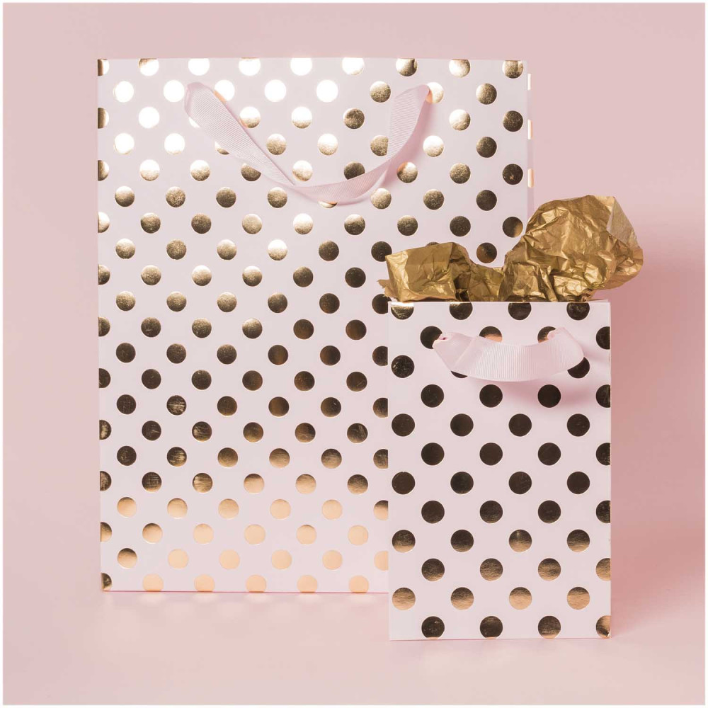 Torba prezentowa w kropki - Rico Design - różowo-złota, 26 x 32 x 12 cm