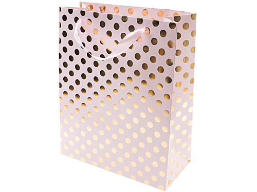 Torba prezentowa w kropki - Rico Design - różowo-złota, 26 x 32 x 12 cm