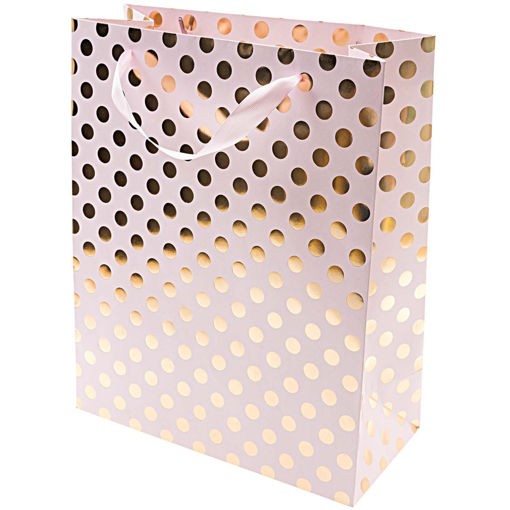Paper dotted gift bag - Rico Design - pink and gold, 26 x 32 x 12 cm