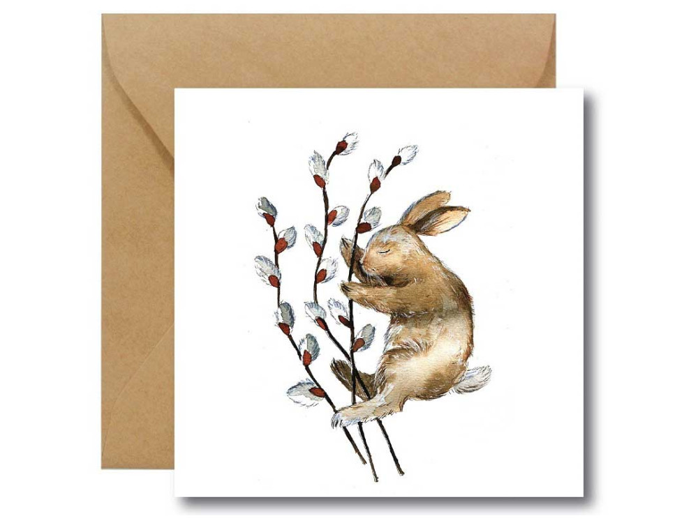Greeting card - Hi Little - Bunny and basil, 14,5 x 14,5 cm