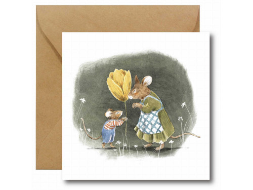 Kartka okolicznościowa - Hi Little - Myszki z kwiatem, 14,5 x 14,5 cm