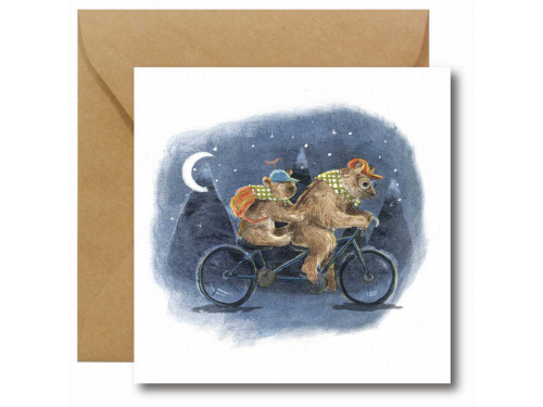 Greeting card - Hi Little - Bears on the bicycle, 14,5 x 14,5 cm