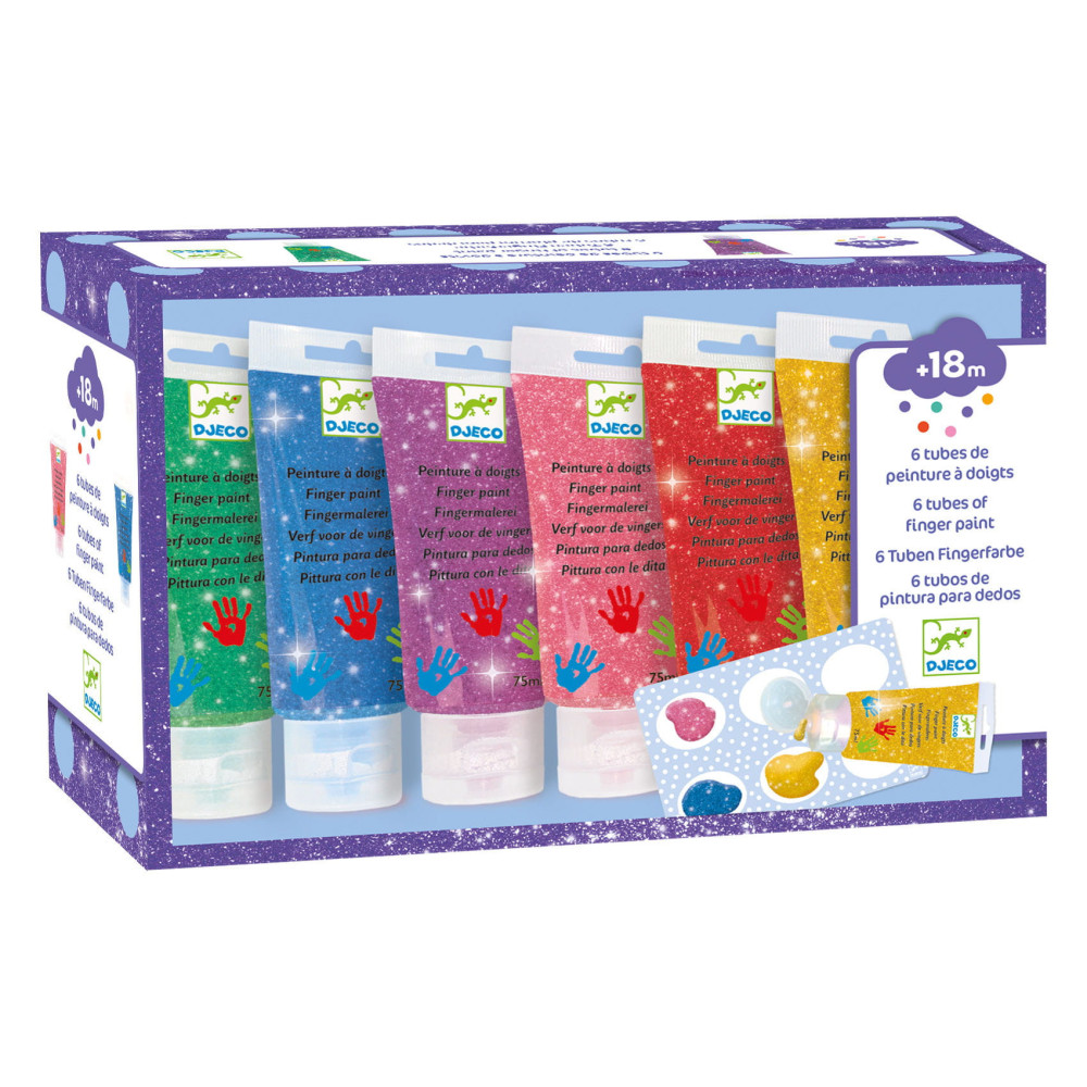 Set of finger paints with glitter for kids - Djeco - 6 colors x 75 ml