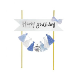 Topper na tort, Happy Birthday - niebieski, 20 cm
