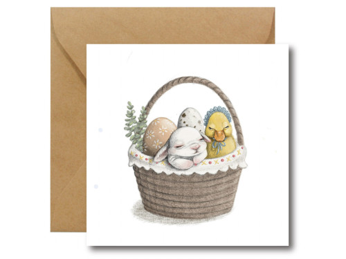 Greeting card - Hi Little - Easter Basket, 14,5 x 14,5 cm
