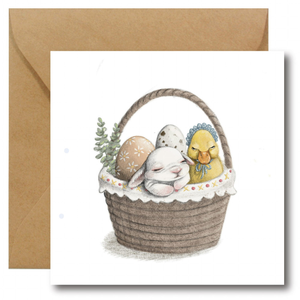 Greeting card - Hi Little - Easter Basket, 14,5 x 14,5 cm