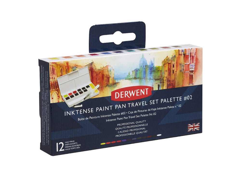 Inktense paint pan Travel Set no. 2 - Derwent - 12 pcs. + brush