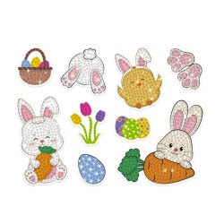 Diamond embroidery stickers, Bunnies and Easter Eggs - DpCraft - 9 pcs.