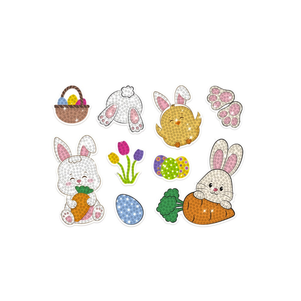 Diamond embroidery stickers, Bunnies and Easter Eggs - DpCraft - 9 pcs.