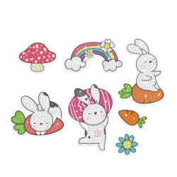 Diamond embroidery stickers, Happy Bunny - DpCraft - 7 pcs.