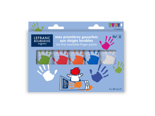 Zestaw farb gwaszy do malowania palcami, Peps - Lefranc & Bourgeois - 5 kolorów x 80 ml