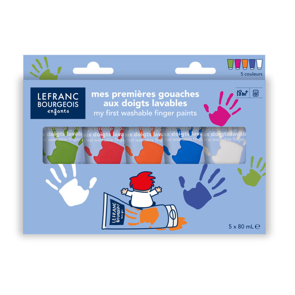 Zestaw farb gwaszy do malowania palcami, Peps - Lefranc & Bourgeois - 5 kolorów x 80 ml