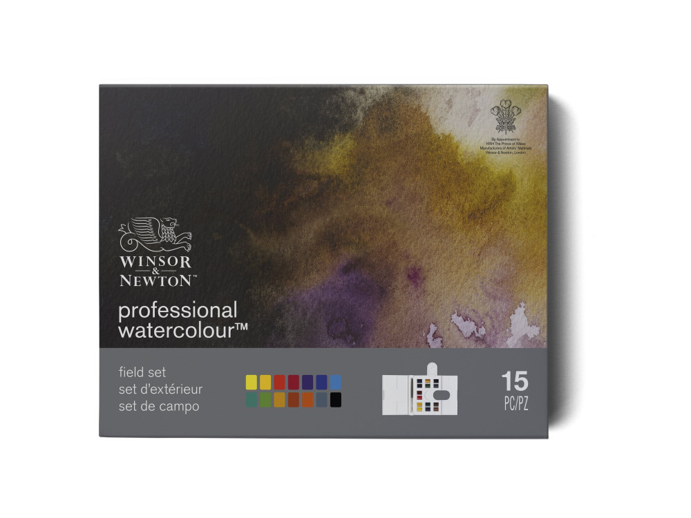 Professional Watercolor half-pans Travel set - Winsor & Newton - 15 colors