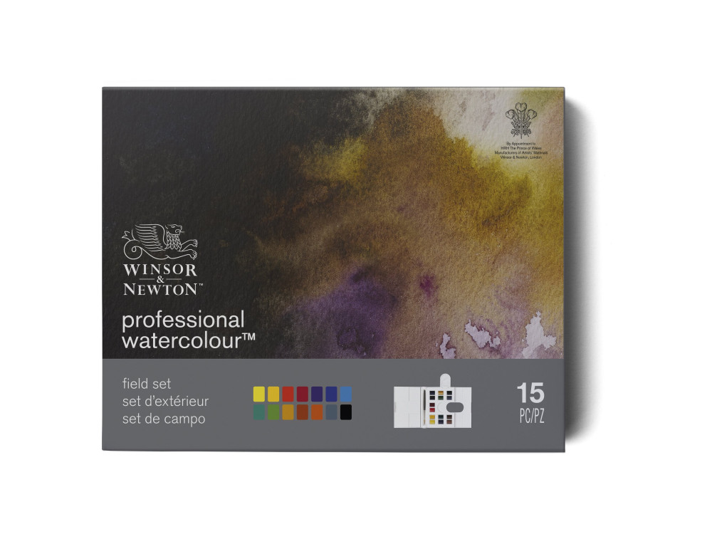 Zestaw farb akwarelowych Professional w półkostkach - Winsor & Newton - 15 kolorów
