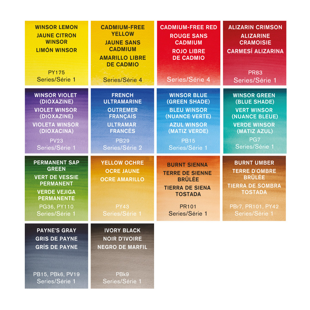 Zestaw farb akwarelowych Professional w półkostkach - Winsor & Newton - 15 kolorów