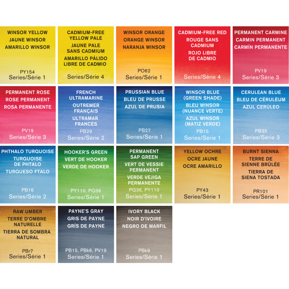 Zestaw farb akwarelowych Professional w półkostkach - Winsor & Newton - 18 kolorów