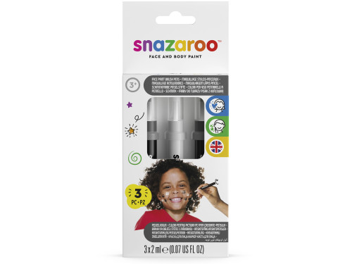 Face and body make-up brush paint, Monochrome - Snazaroo - 3 pcs.