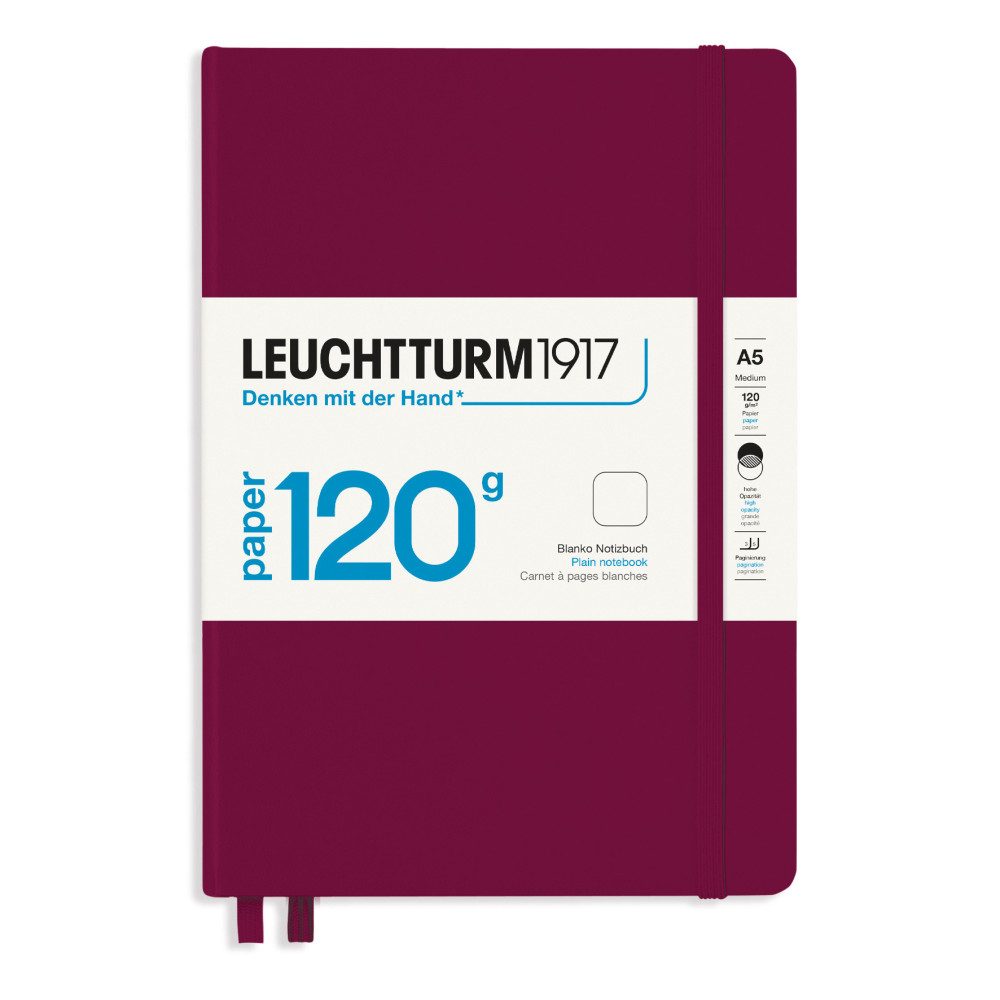 Notebook, A5 - Leuchtturm1917 - plain, Port Red, hard cover, 120 g