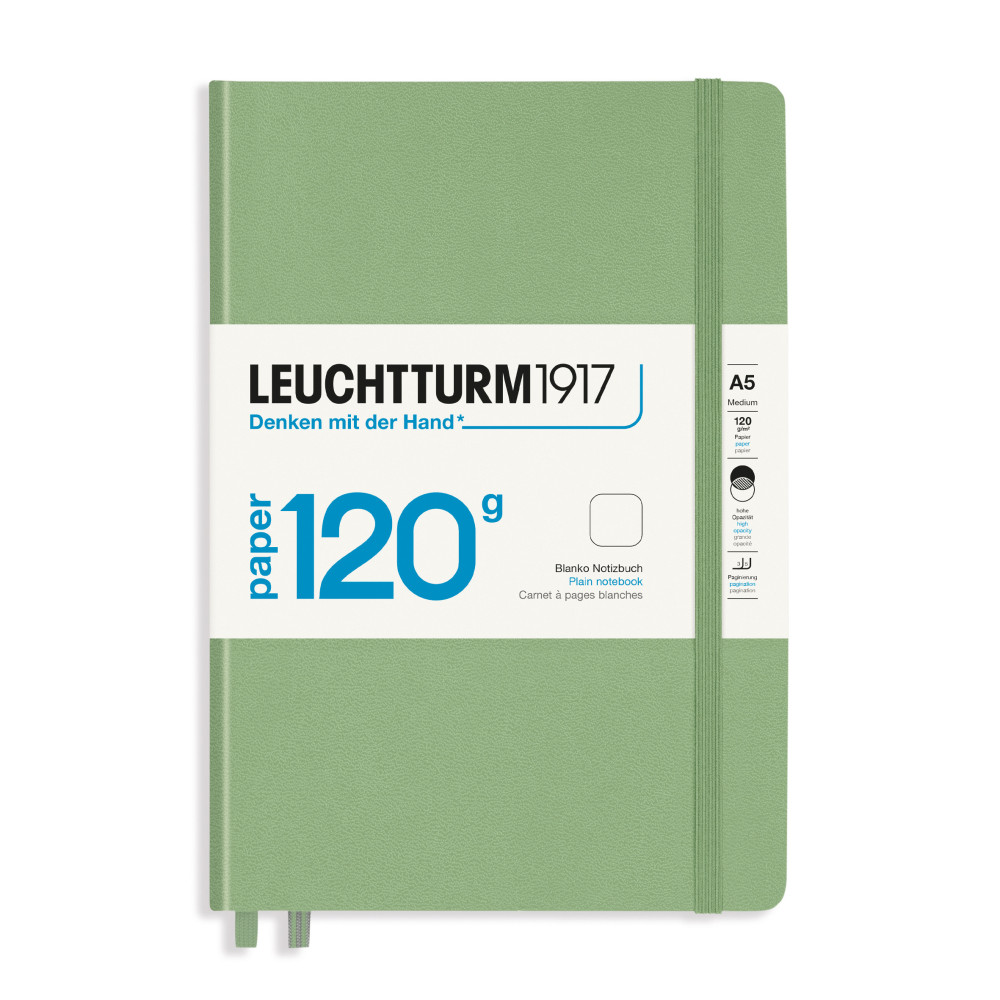 Notebook, A5 - Leuchtturm1917 - plain, Sage, hard cover, 120 g